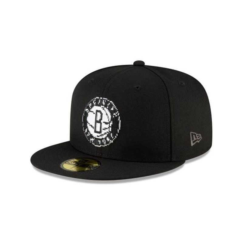 NBA Brooklyn Nets Pixel 59Fifty Fitted (QII6299) - Black New Era Caps